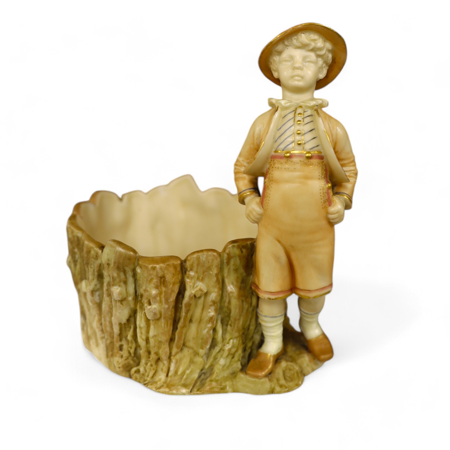 A Royal Worcester blush ivory figural pot, model no. 1242, 14.5cm high. Condition - fair to good